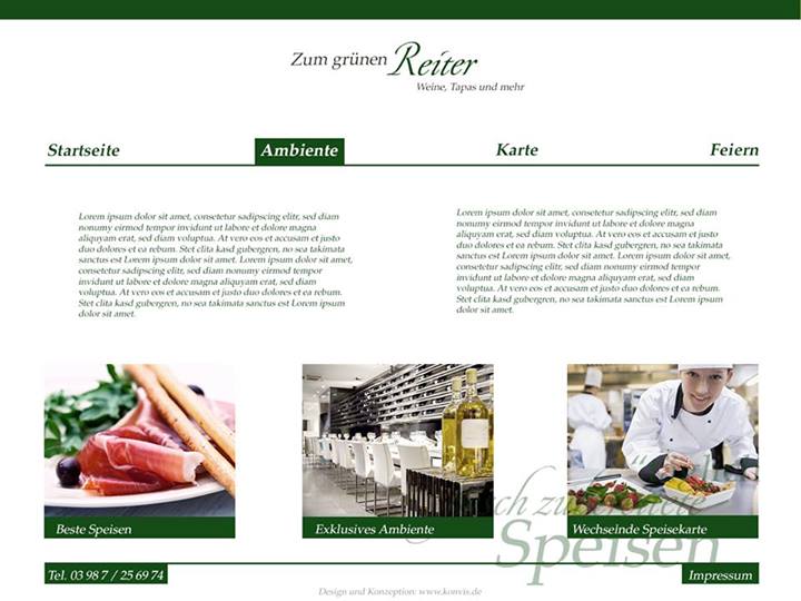 Designstudie WordPress Gastronomie zum grünen Reiter