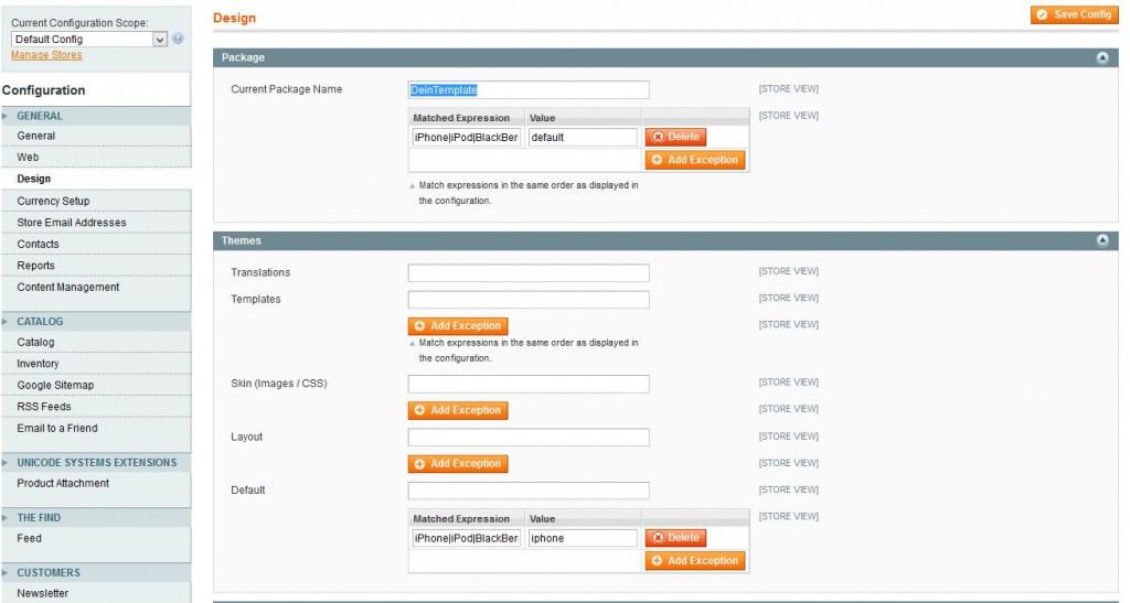 Magento mobile mit matched expressions
