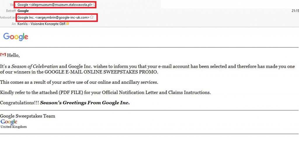 google winning spam mail