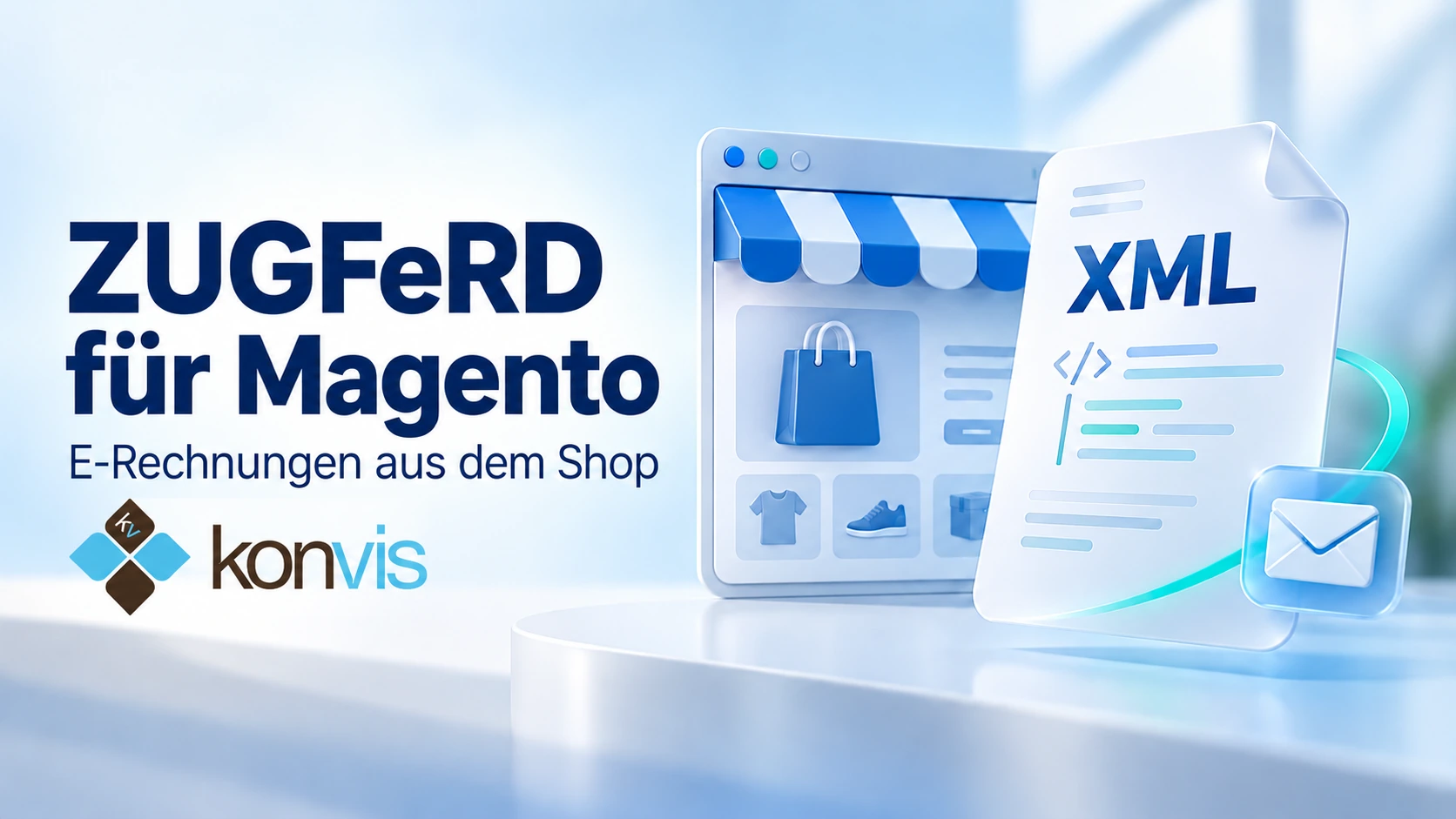ZUGFeRD für Magento mit Webshop-Symbol, XML-Rechnung und E-Mail-Versand.